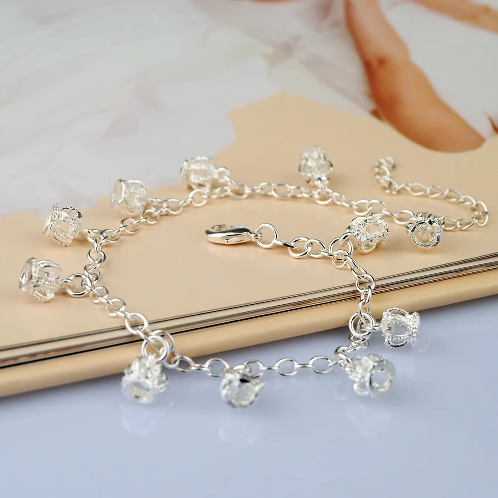 Женский ножной браслет с короной однотонный из натуральной кожи серебряным