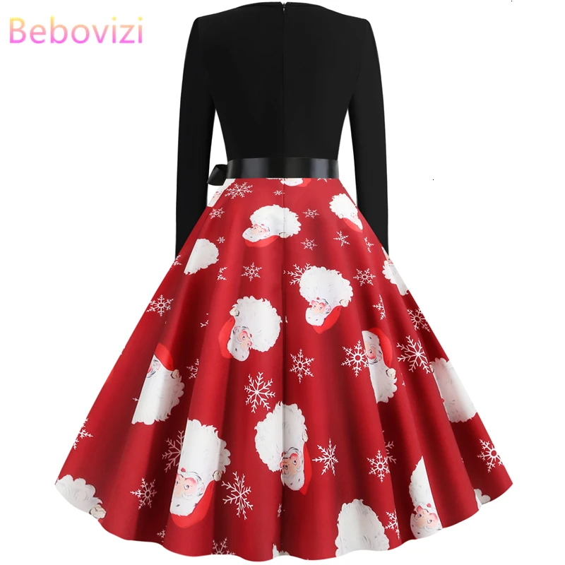 Bebovisi зимние платья женские 2019 плюс размер Санта Клаус печати винтажные Vestidos