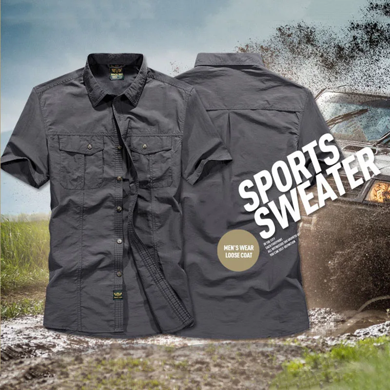 Мужская Уличная летняя рубашка с коротким рукавом дышащая быстросохнущая