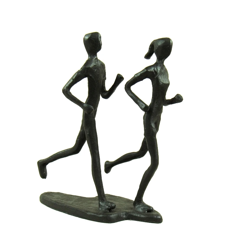 ABSTRACT IRON ART MORNING JOGGING LOVERS MINIATURE CAST METAL COUPLE RUNNER FIGURINE DECOR KNICKKNACK CRAFT ORNAMENT PRESENT