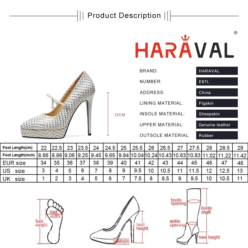 

HARAVAL Women High Heels Shoes Pumps Spring Summer Autumn Thick Bottom Waterproof Platform Genuine Leather Black White ShoesA184