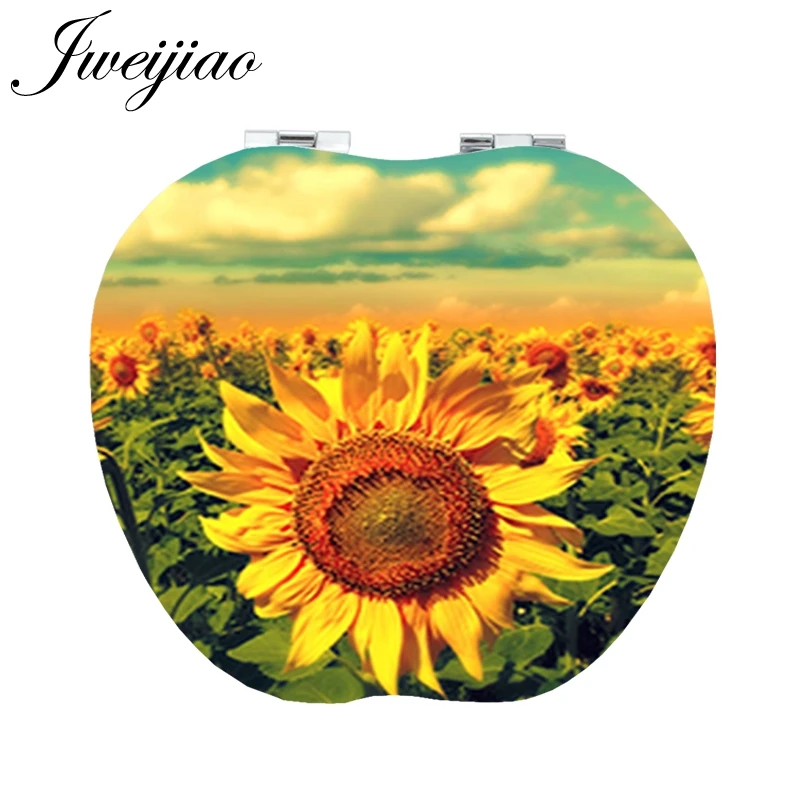 

Youhaken Sunflowers picture Apple Shaped Magnifier espejo de maquillaje yellow flowers small mirror for makeup XR08