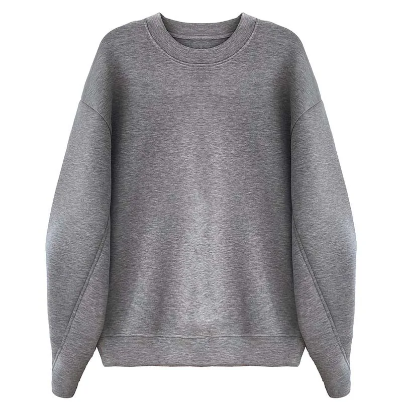 

Yeeloca Spring Fashionable Space Cotton Sweatershirt Women's Design Solid O-neck Pullovers Loose Lazy Air Layer Top
