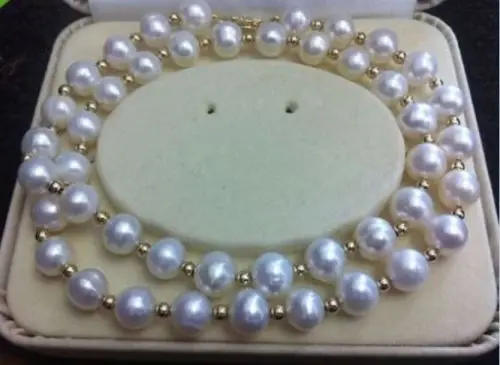 

Настоящее благородное AAA + 9-10 мм AKOYA ожерелье из белого натурального жемчуга 18 "14k/20 золотая застежка