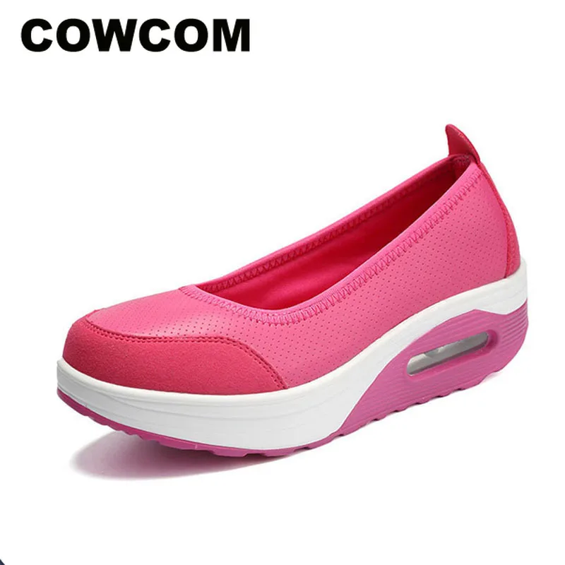 COWCOM 2019 Весенняя кожаная обувь с воздушной подушкой на толстой подошве спортивная