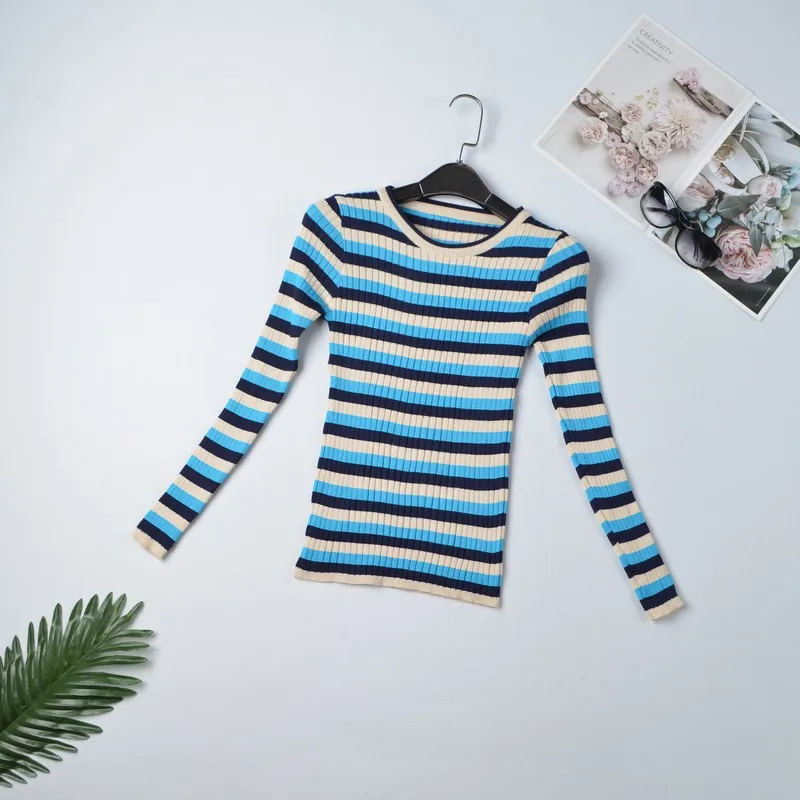 

Women Striped Sweater Korean Fashion Round Neck Long Sleeve Sweaters Female Autumn Casual Knitted Pullovers Tops Truien Dames#