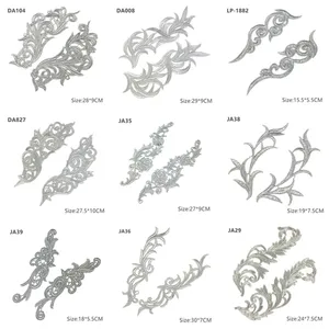 Zsbszc зеркальная пара вышитых нашивок Серебряный цветочный гипюр Кружевная аппликация нашивка для платья JA104 JA35 DA008 JA29 1882