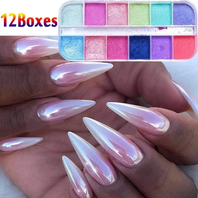 12 Сетки хром для нейл арта украшения ногтей порошок погружения мерцание пыли