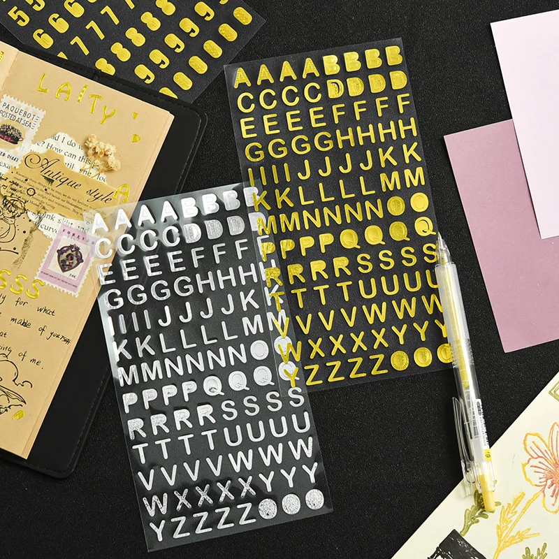 

Gold Silver Bronzing Numbers Letter Alphabet Sticker Cute Stationery Stickers DIY Planner Notebook Journal DIY Decorations