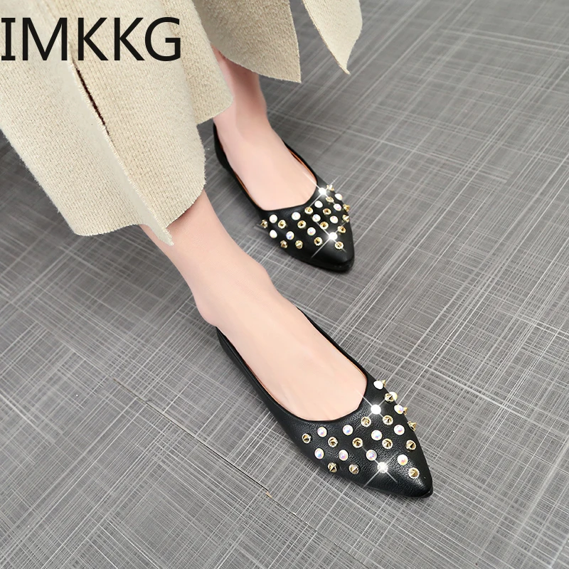 New Fashion rivet+string bead Casual Flat Shoes Comfortable Women's soft Slip On Pointed Toe Ladies Shoes|Обувь без каблука| |