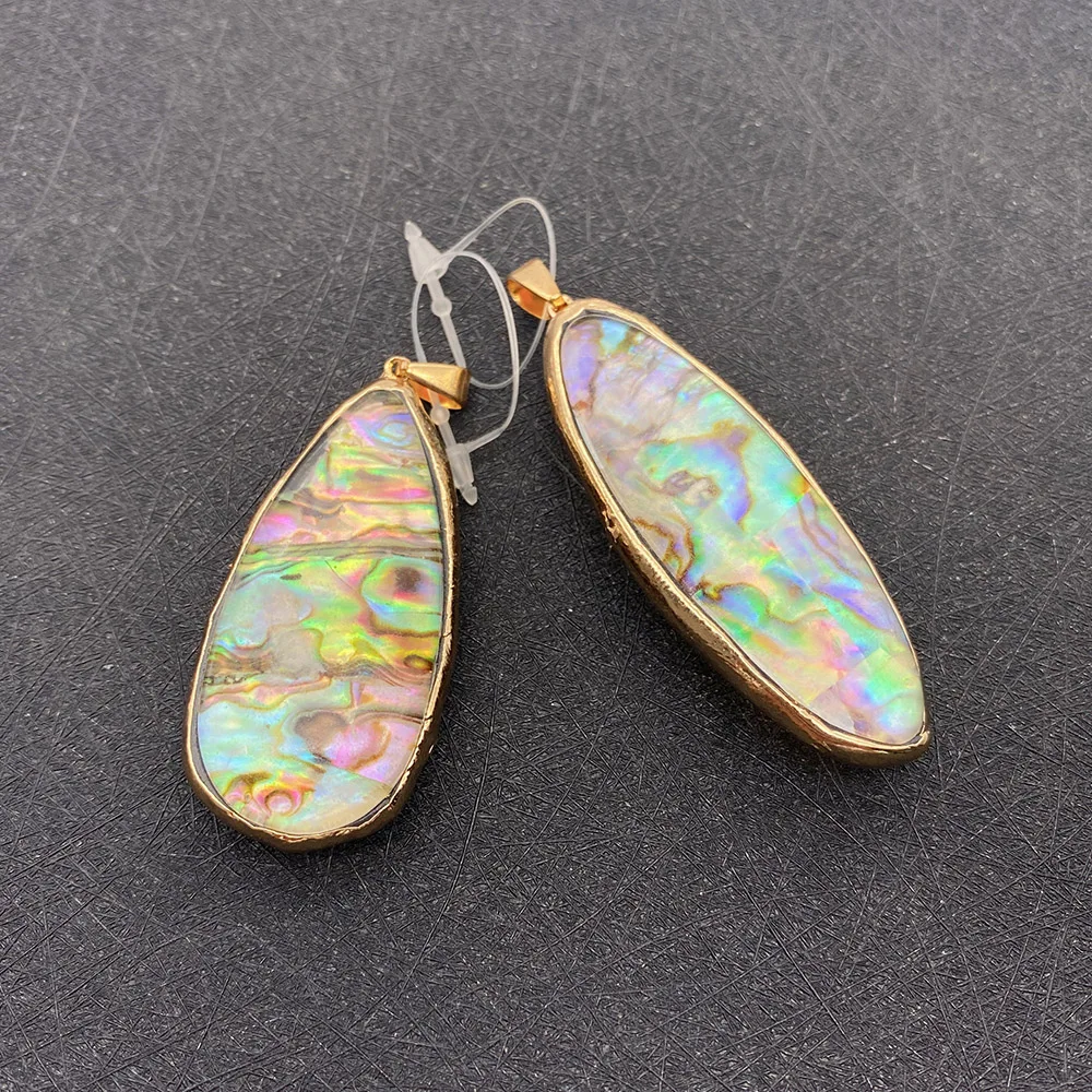 

1pcs Natural Abalone Shell Pendant Drop-shaped Round DIY Jewelry Making Metal Edging Exquisite Necklace Bracelet Earrings Crafts