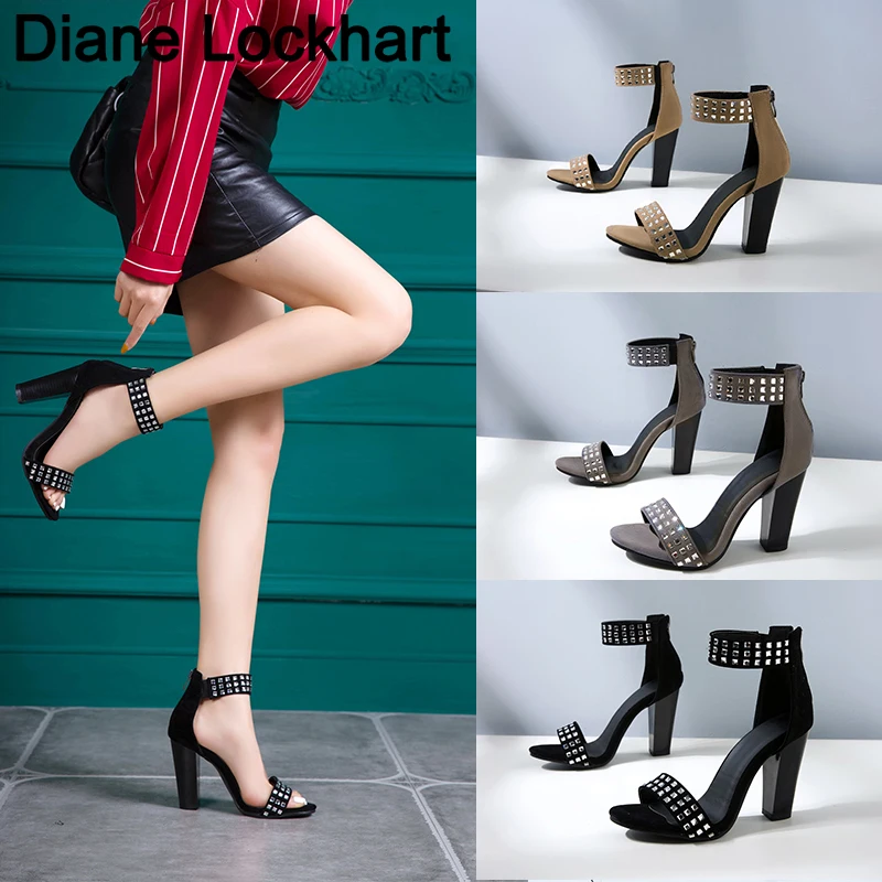 

Женские босоножки на высоком каблуке, с заклепками, с открытым носком, большие вечерние 33, 40, 43