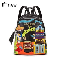 ipinee designer cartoon middle school bags female high quality pu leather laptop backpacks for teenage girls