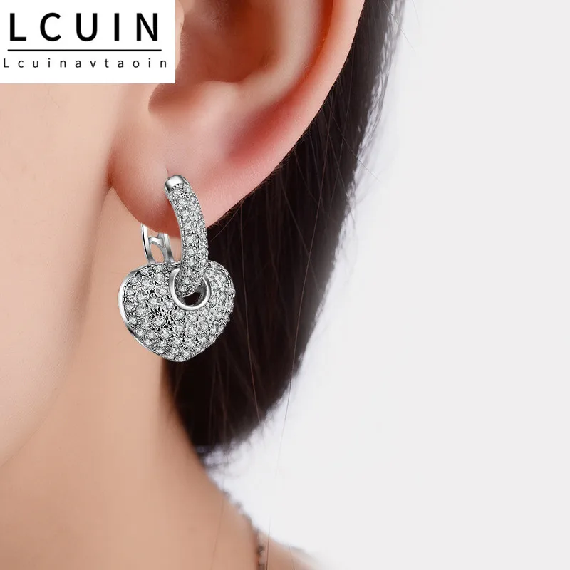 

Hot Fashion Earrings European And American Temperament Luxury Zircon Heart-shaped Earrings Dual-purpose Peach Heart Kolczyki
