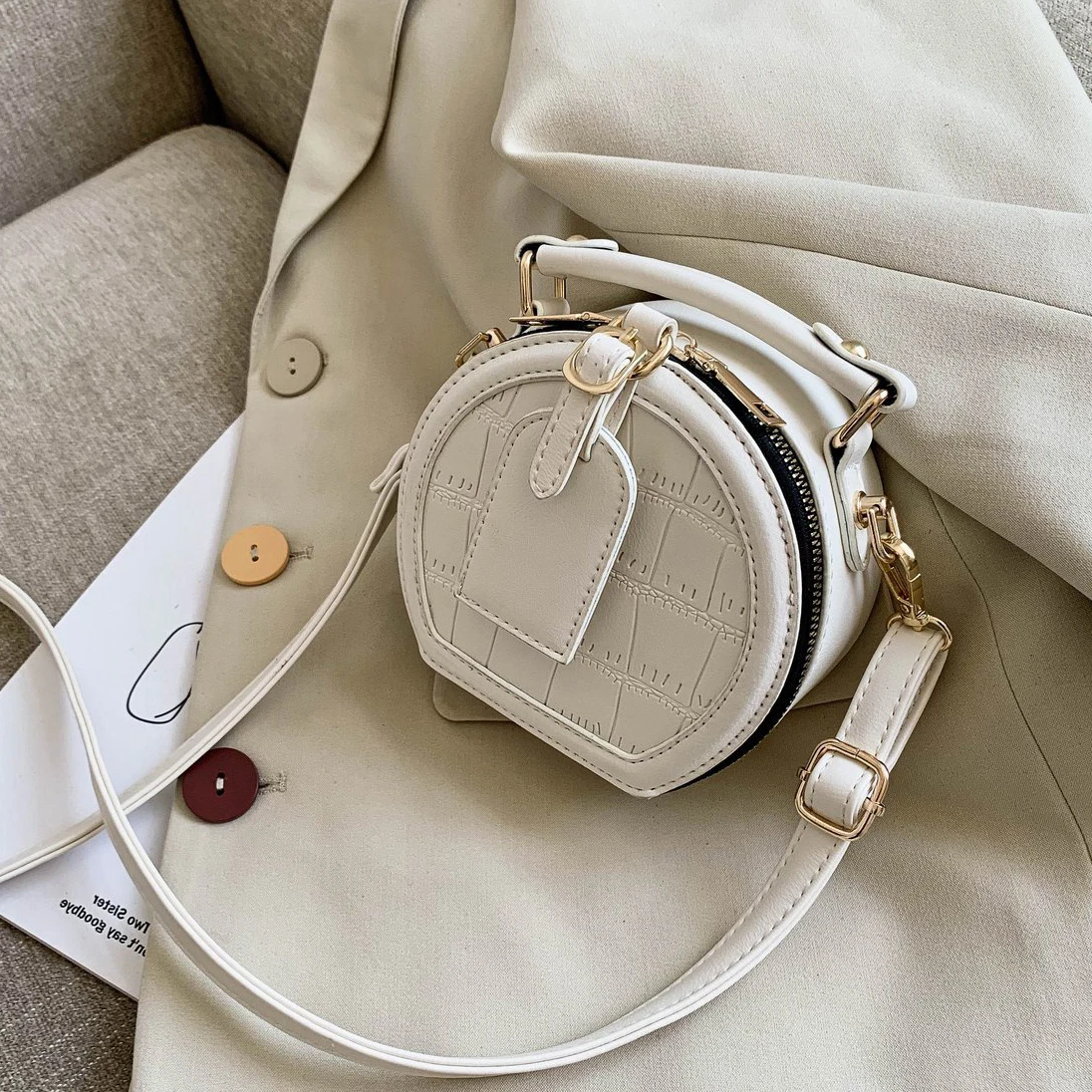 

Round Stone Pattern Solid Color Simple PU Leather Crossbody Bags for Women 2021 Summer Travel Mini Shoulder Handbags