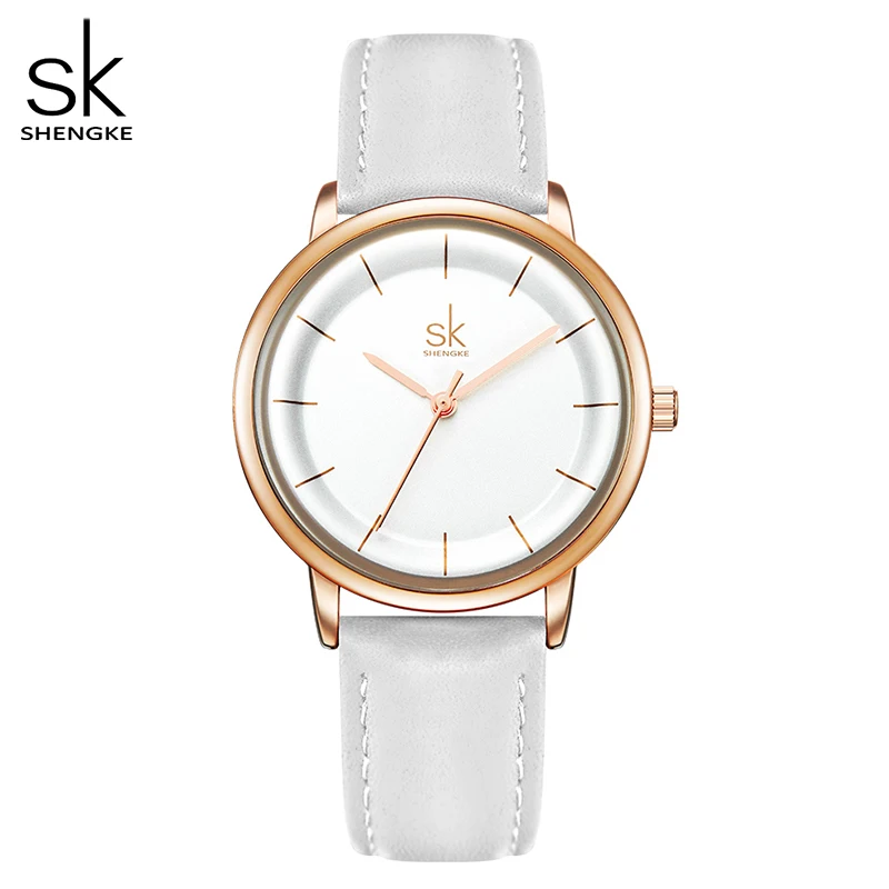 Shengke женские часы простые Модные кожаные кварцевые наручные водонепроницаемые