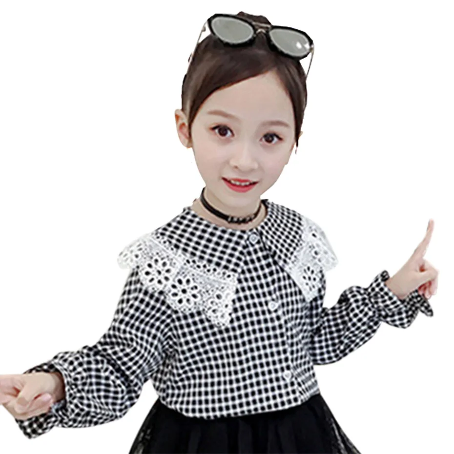 Блузка для девочек с цветочным кружевом рубашки детская блузка отложным