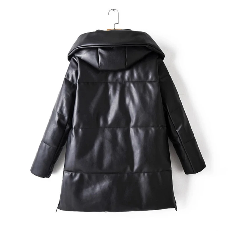 

Winter Women Faux Leather Hoodie Parkas Zipper Super Thick Warm Oversize Jacket Coat Outwear Tops Casual Loose Overcoat GAY003