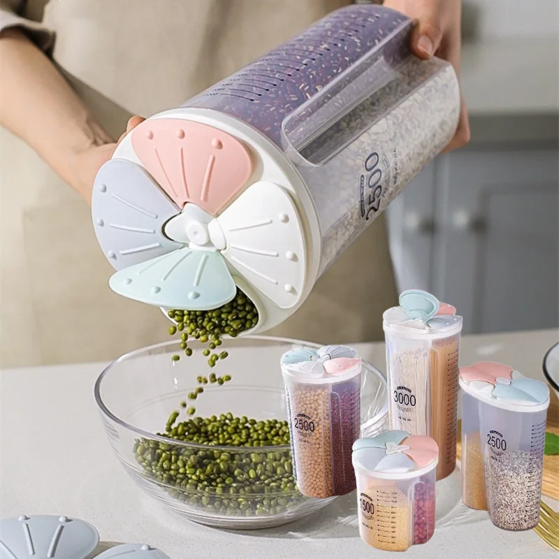 

Kitchen Cereal Dispenser Storage Box Food Rice Supplies Grain Tank Moisture-Proof Sealed Cans Transparent Organizers Container