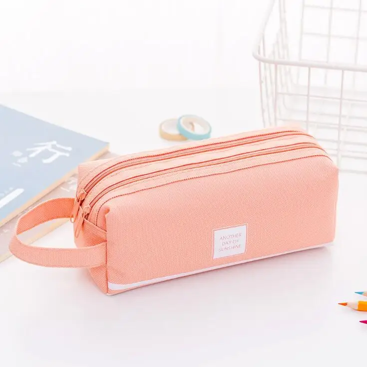 canvas 1 pink Креативный чехол на двойной молнии для карандашей чехол Kawaii пенал большой емкости Пенал для девочек подарки милый школьный рюкзак канцелярские принадлежности - Цвет: canvas 1 pink