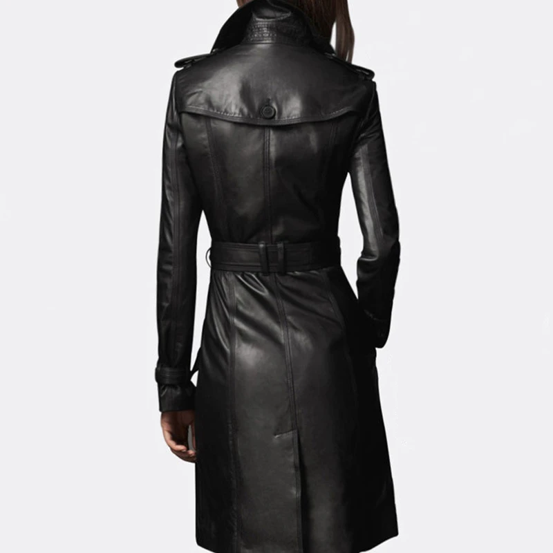 

Winter High Street Genuine Leather Long Sashes Large Size Female Slim Thin Thick Women Sheepskin Coat Double Breasted