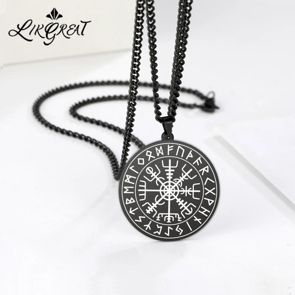 

Helm Awe Aegishjalmur Viking Runes Pendant Necklaces Satan Wicca Witchy Vegvisir Compass Talisman Amulet Jewelry for Men Women