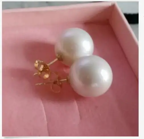 

charming 11-12mm south sea round white pearl earring 18k