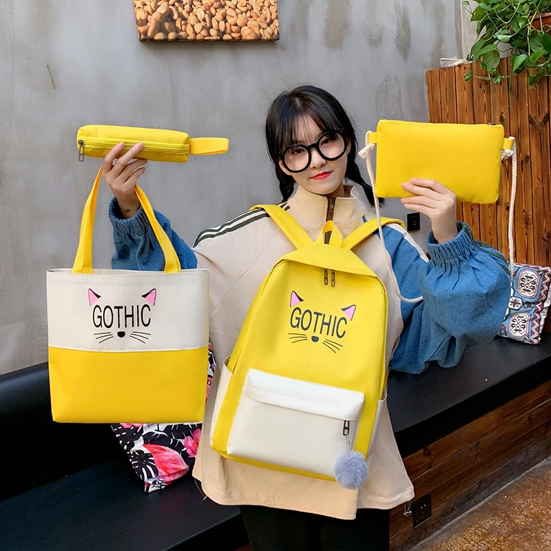 

4Piece Set Women Backpack 15.6 Inch Laptop Rucksack Female Shoulder Bag School Bag For Teenage Girls Backpack Mochilas Mujer