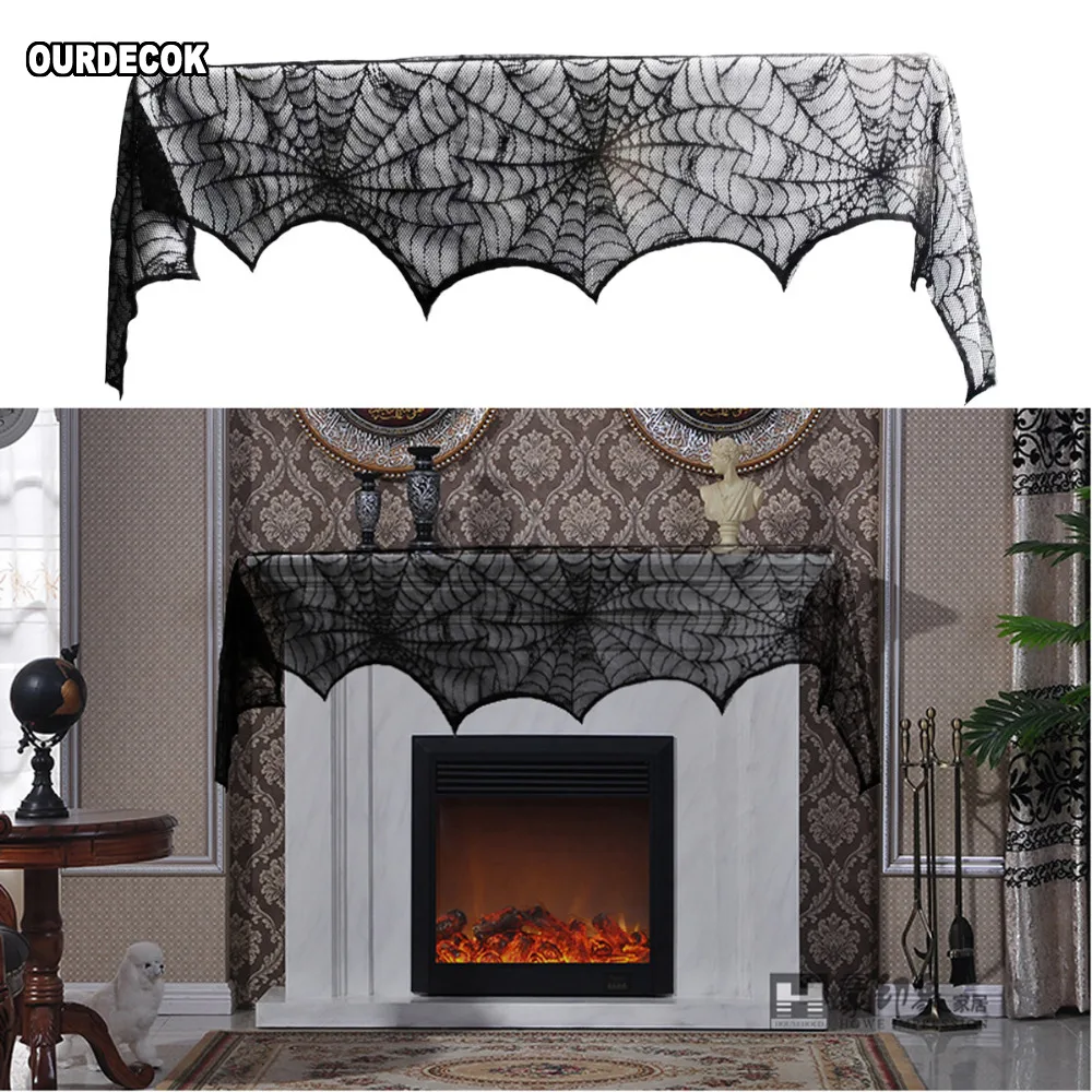 10 шт./лот Черная кружевная накидка на шарф Spiderweb для камина украшение Хэллоуина