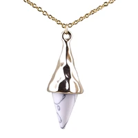 cone white marble quartz pendant necklace stainless steel chain necklace