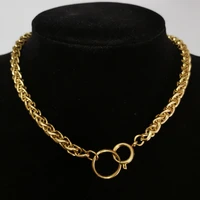 punk hip hop golden chokers necklace for women gold color stainless steel chunky chain circle charm necklaces male neck jewelry