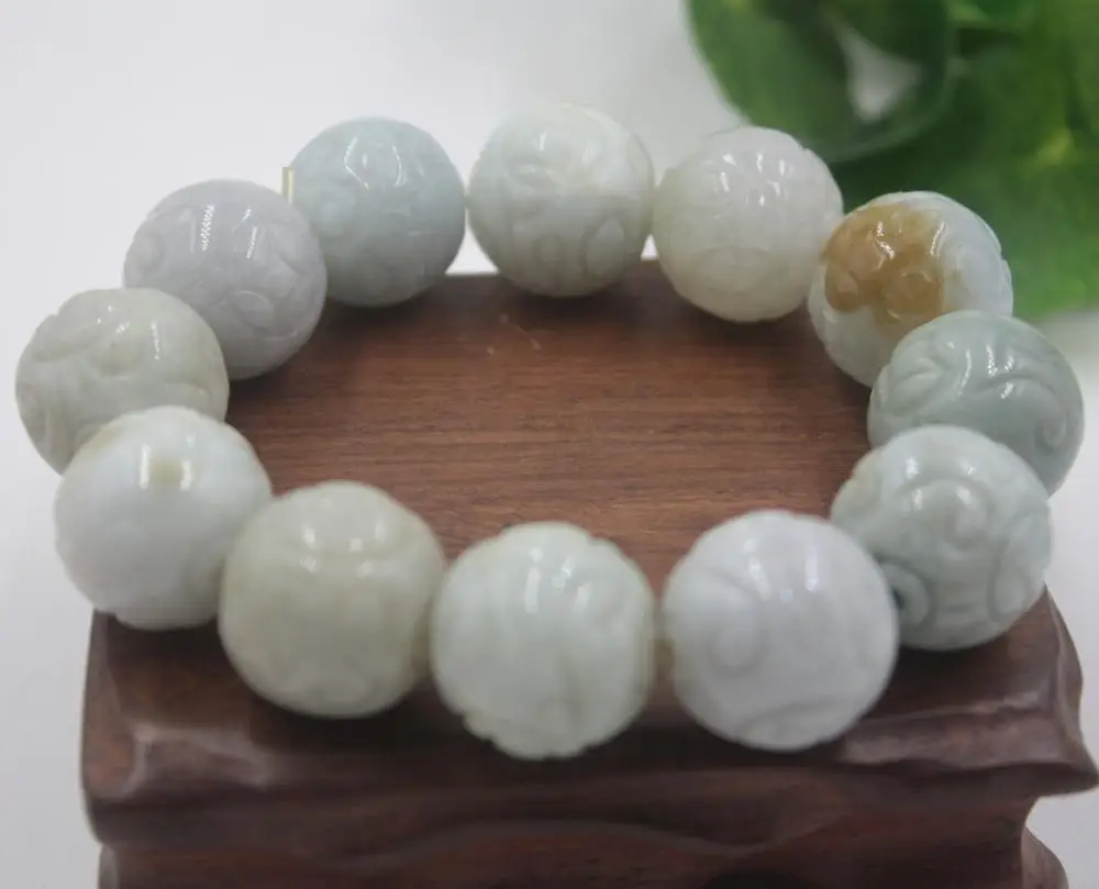 Натуральный класс 18 мм Монета шаблон Круглый нефрит (жадеит) браслет унисекс |