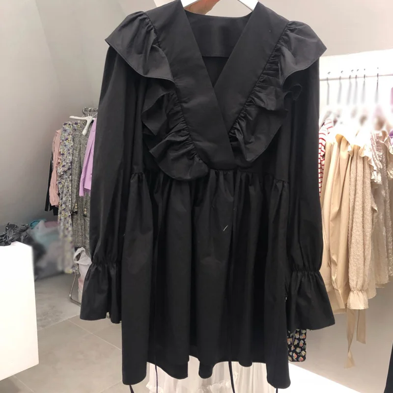 

Sweet Ruffles Age-reducing Dresses Women Bandage Slim Waisted Summer Dress 2021 New Long Sleeve V-neck Vestido De Mujer
