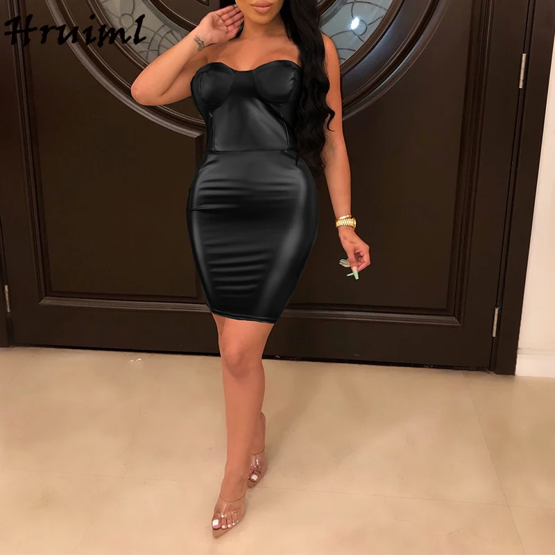 

Bodycon Dress Women Sexy & Club Summer Sleeveless Strapless Solid Mini Dress Slim High Waist Fashion Evening Party Vestidos
