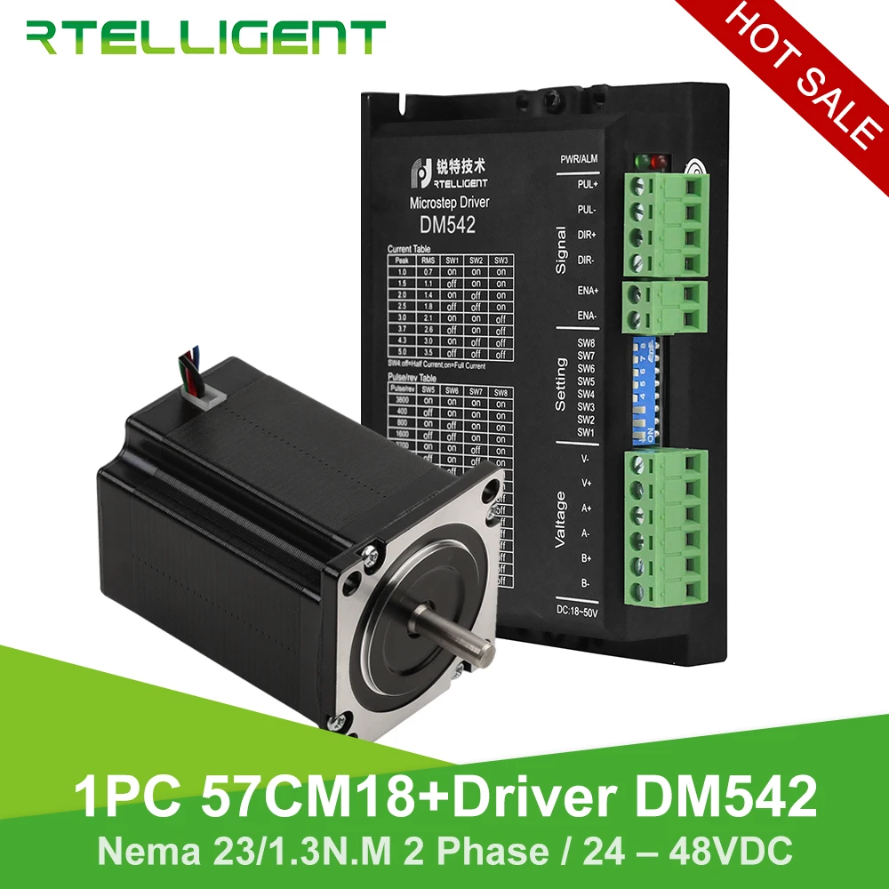 Rtelligent Nema 23 шаговый двигатель 57CM18 и Nema 23 Драйвер шагового двигателя DM542 драйвер мотор1.3n. M 24-48V DC шаговый комплект