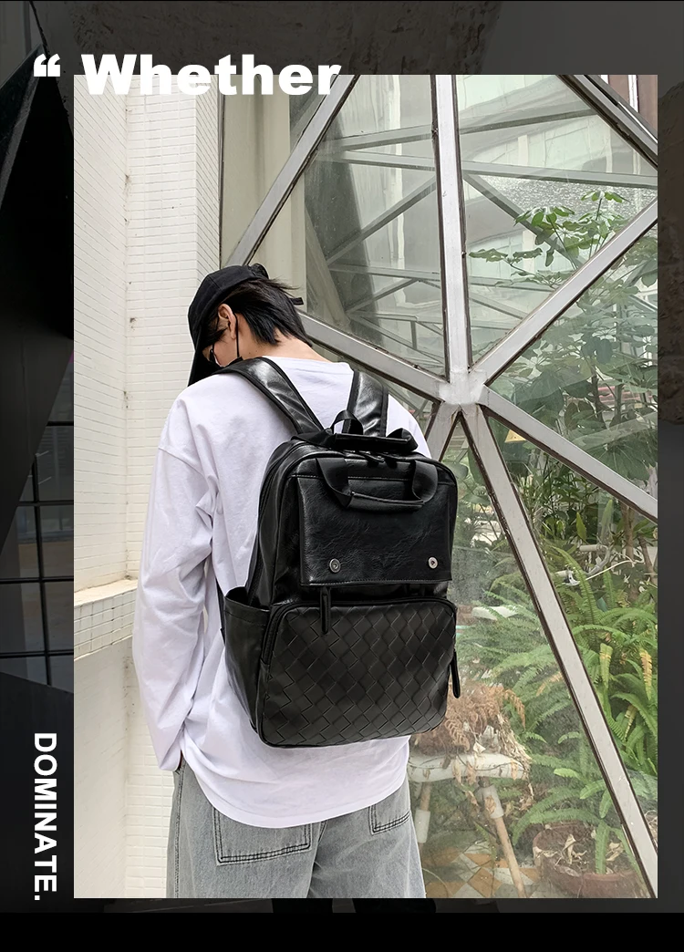 

PB3546 Men's backpack backpack 2020 new woven pu business casual travel bag