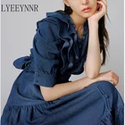 Женское платье с оборками LYEEYNNR, с V-образным вырезом, пышными короткими рукавами, летнее, 2021