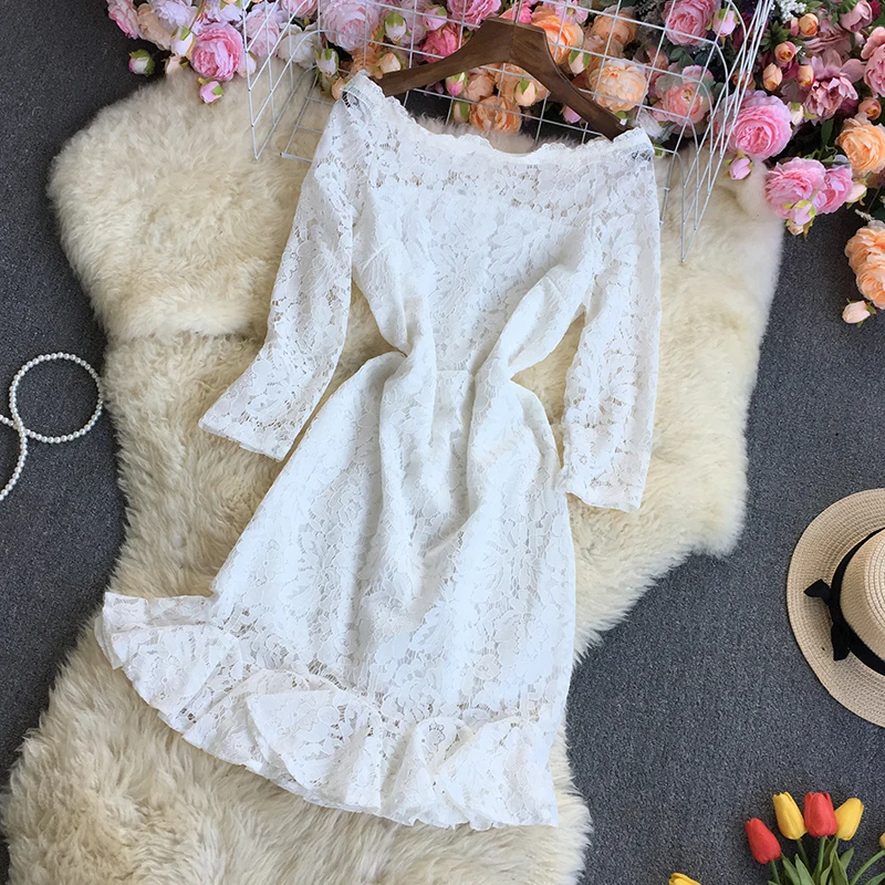 

Женское кружевное платье Fitaylor, элегантное однотонное платье трапециевидной формы с вырезом лодочкой и коротким рукавом на весну и осень