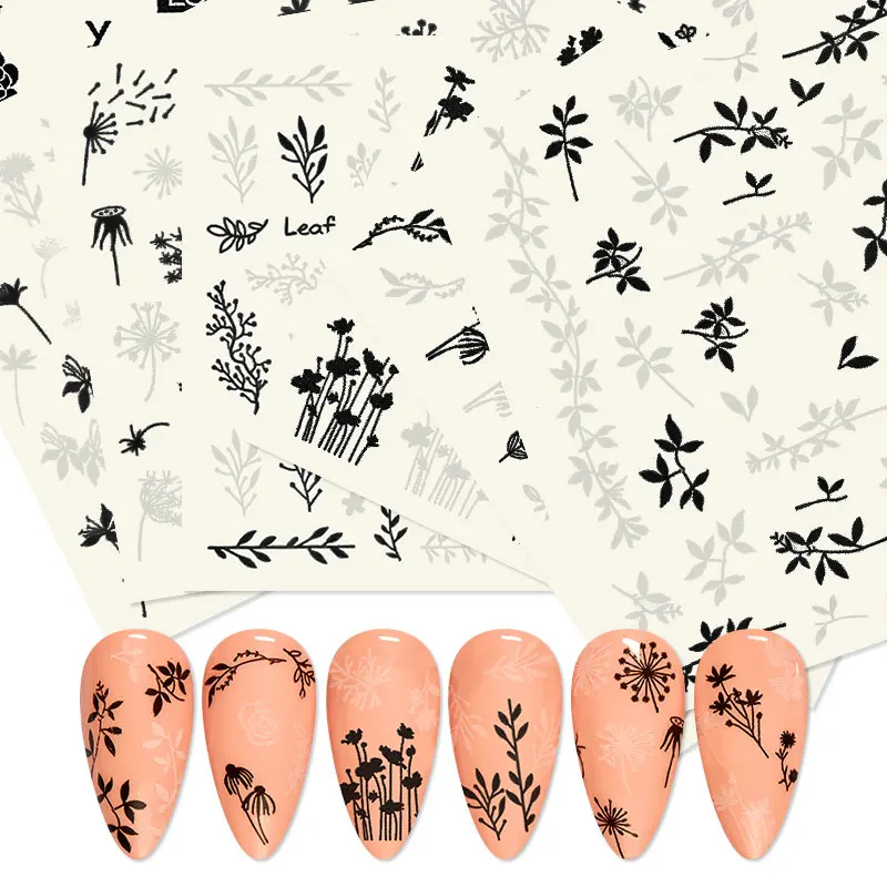 Четыре Лили письмо наклейки для ногтей очаровательные цветы лист переводные