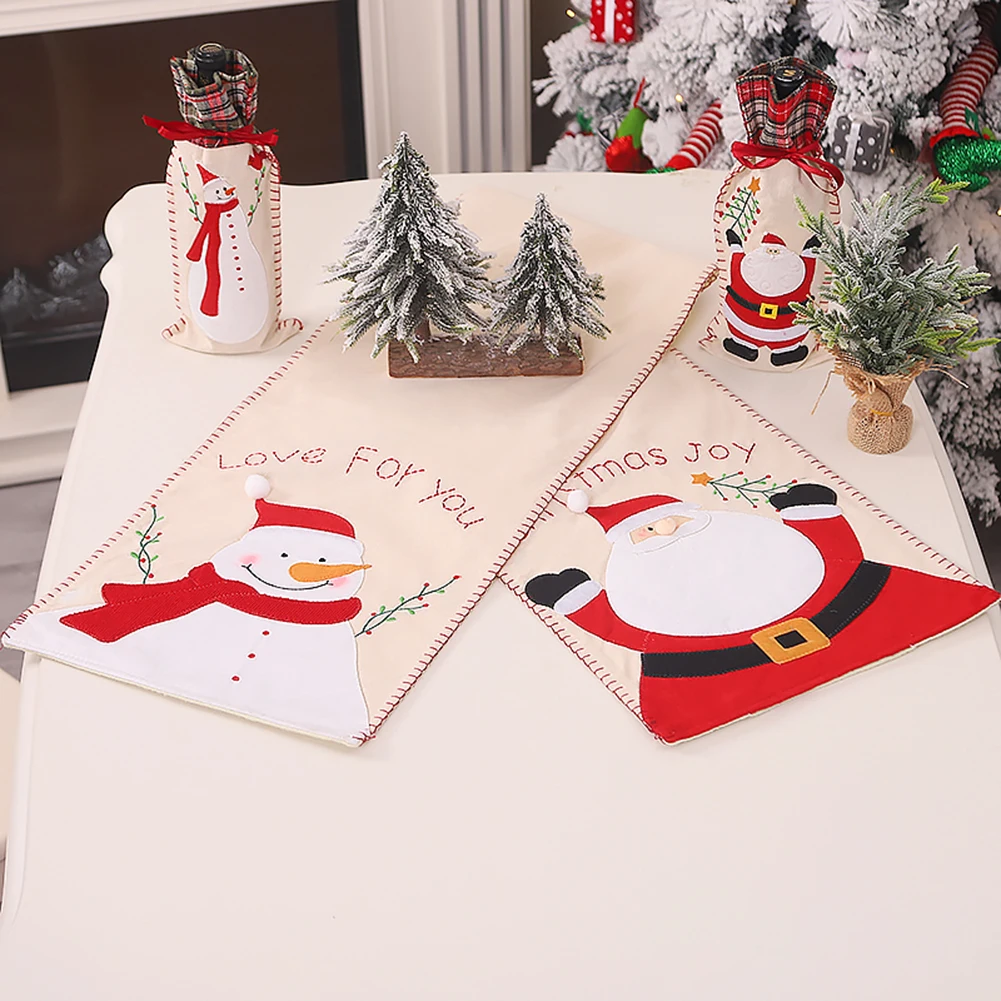 

Christmas Tablecloth Linen Dining Table Christmas Decorations Reusable Embroidered Flag Household Table Placemat Decoration