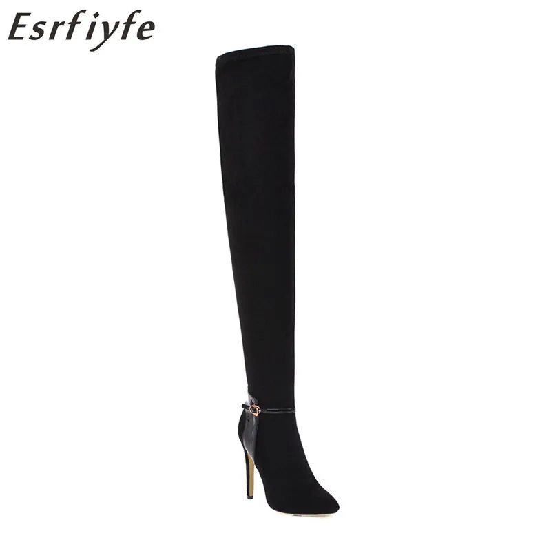 

ESRFIYFE 2020 New Large Size 34-43 Shoes Women Boots Black Over The Knee Boots Sexy Female Autumn Winter Lady Thigh High Boots