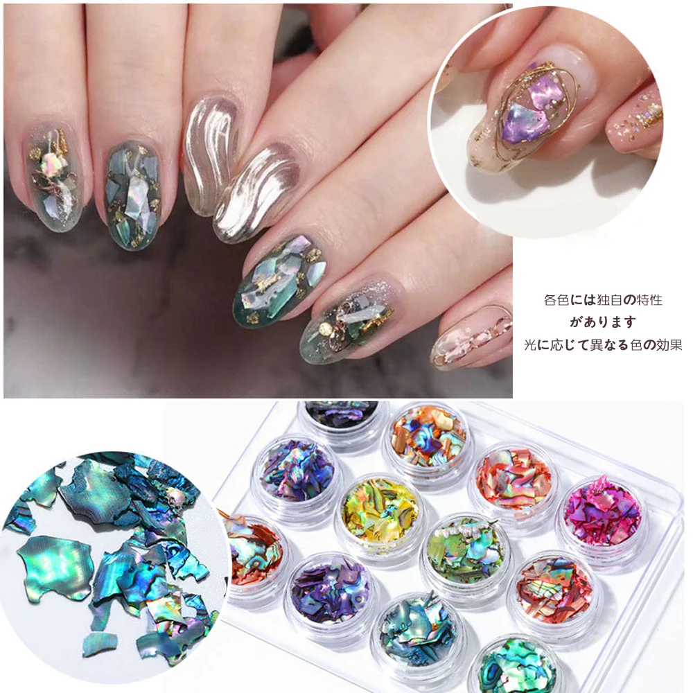 

Nails Accessories Natural Shell Fragments Of Abalone For Nail Art Decorations 12Box/Set Rhinestones For Nails