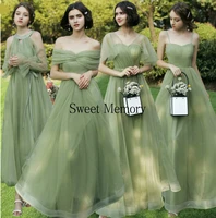 o095 custom made floor length long green bridesmaid dresses bride guests sisters party prom robe wedding vestidos sweet memory