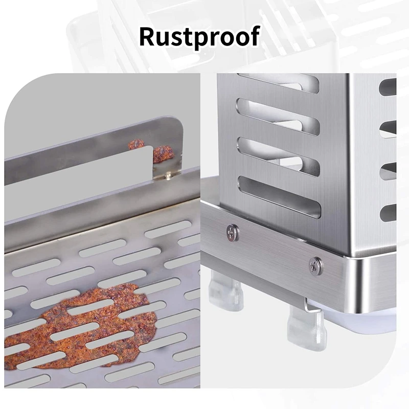 

Kitchen Sink Caddy Organizer Sponge Soap Scrubbers Holder with Rain Pan Tray Adhesive and Use Dish Brush Holder