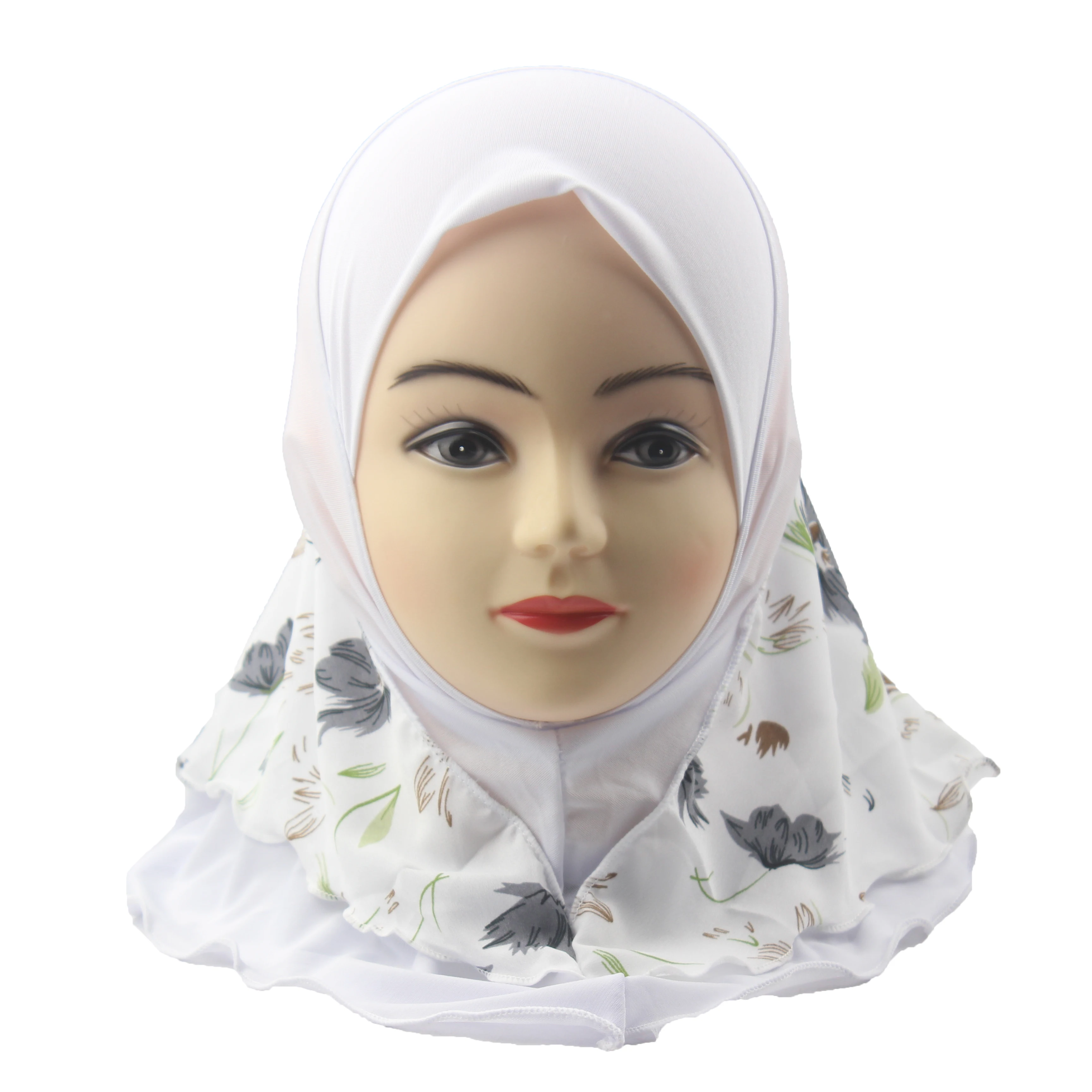 Мусульманский хиджаб для девочки детский шарф шаль двухслойный цветочный принт