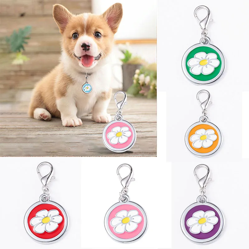 

Freeship 2.5CM cute flower shape print 6colour dog tag dog id tags for pets metal round dog name tags collar blank engrave charm