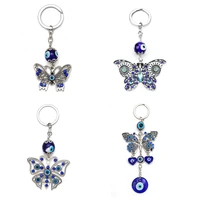 turkish lucky blue evil eye charms keychain butterfly pendent handbag car key chain ring jewelry gift for protection blessing