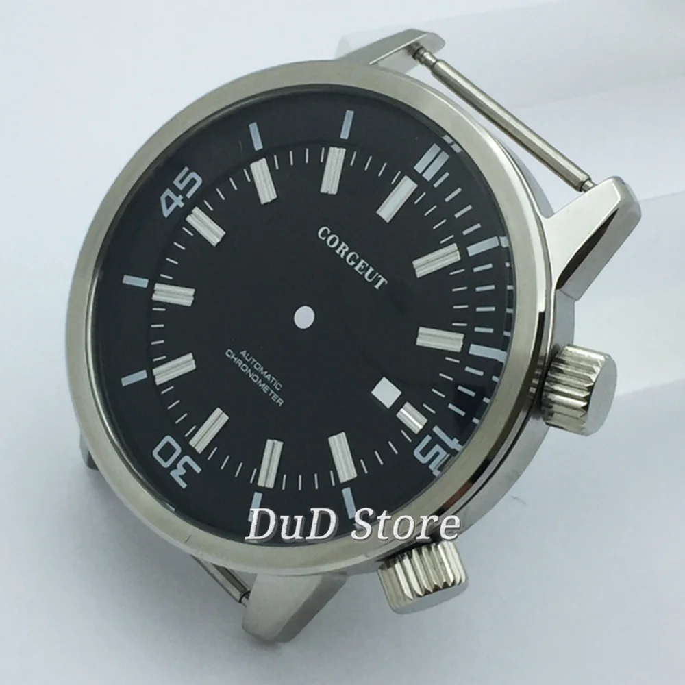 

Corgeut 45mm watch Case Luminous Black Dial fit ETA 2836 Miyota 8215 821A 82 series Mingzhu DG 2813 3804 Automati movement parts