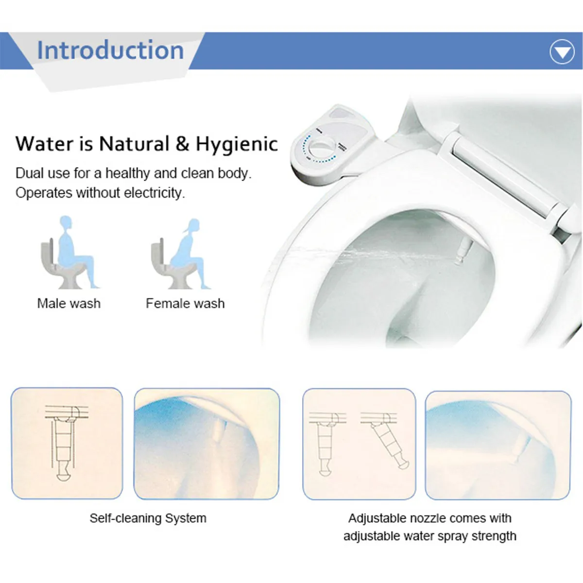 

Non-Electric Bathroom Toilet Seat Bidet Cold Water Spray Nozzle ABS Toilet Seat Adjustable Nozzle Gynecological Washing