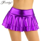 Женские блестящие металлические шорты с низкой посадкой и оборками для танцев на шесте, юбка, трико, костюм для клувечерние, сексуальные мини-юбки